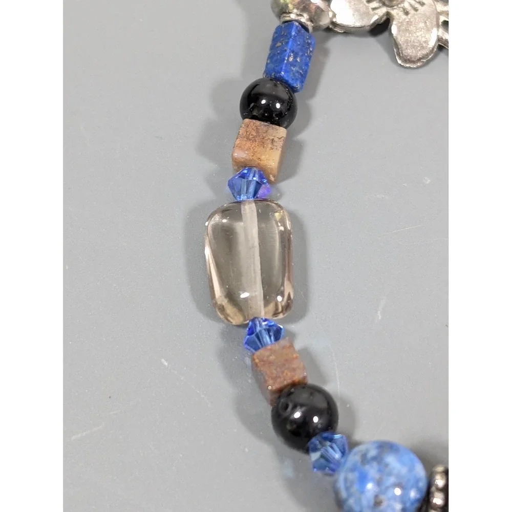 Artisan Sodalite Lapis Beaded Bracelet Floral Toggle Clasp Blue Gemstone 7